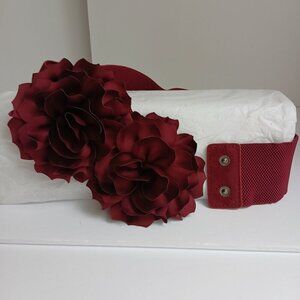 Deep Burgandy Gardenia Flower 2.5" Woven  Elastic Double Snap Belt